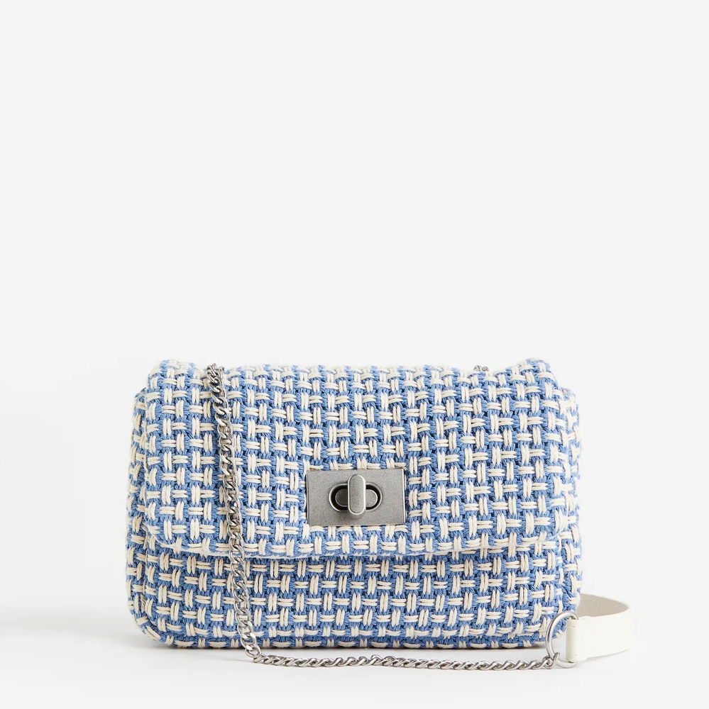 H&M Woven Crossbody Bag in Blue and Cream